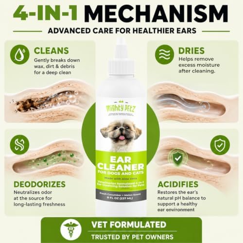 Mighty Petz Dog Ear Cleaner – Pet Ear Wash to Support Itchy, Infection Prone Ears, Yeast and Wax. Advanced & Gentle Otic Cleaning Solution. Ear Drops for Dogs and Cats - 8 oz - Image 4