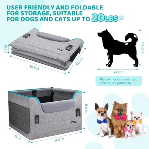 GENORTH Dog Car Seats for Small Dogs, Pet Booster Seat Under 20 lbs, Puppy Car Seat with Folded Metal Frame and Raised Cushion, Enhanced Version - Image 5