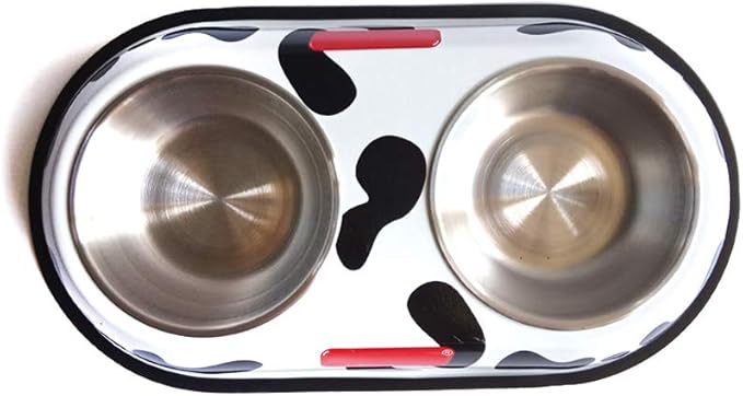 Spot Pattern Round Stainless Steel Dog and Cat Food Double Bowl Drinking Bowl Pet Supplies with Metal Anti Slip Base (L-Round-Pattern)