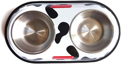 Spot Pattern Round Stainless Steel Dog and Cat Food Double Bowl Drinking Bowl Pet Supplies with Metal Anti Slip Base (L-Round-Pattern)