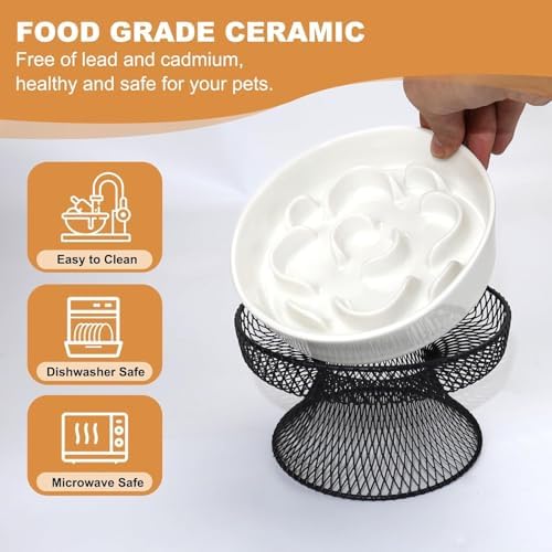 2PCS Raised Ceramic Cat Slow Feeder Bowl Elevated Food Bowl with Stand, Cat Slow Bowl for Wet Food and Dry Food,Slow Down Eating Speed, Whisker Friendly Pet Puzzle Feeder for Kitten and Small Dog - Image 5