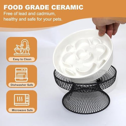 2PCS Raised Ceramic Cat Slow Feeder Bowl Elevated Food Bowl with Stand, Cat Slow Bowl for Wet Food and Dry Food,Slow Down Eating Speed, Whisker Friendly Pet Puzzle Feeder for Kitten and Small Dog - Image 5