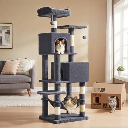 Feandrea Cat Tree, 59.5-Inch Tall Cat Tower, Multi-Level Condo, Smoky Gray by FeandreabySONGMICSHOME