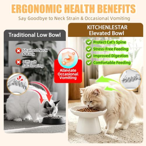 6" Elevated Cat Bowls,Ceramic cat Food Bowl, White, 1-Pack - Image 3