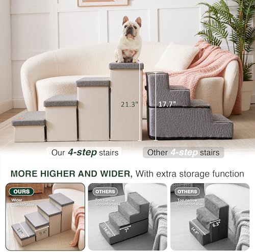 Love's cabin Dog Stairs for High Bed, Foldable Pet Stairs for Small Medium or Large Dogs Puppy with Storage for Bed or Couch, Cat Dog Steps Ramp with Zip up to 200 lbs, Light Grey, 4 Steps - Image 3