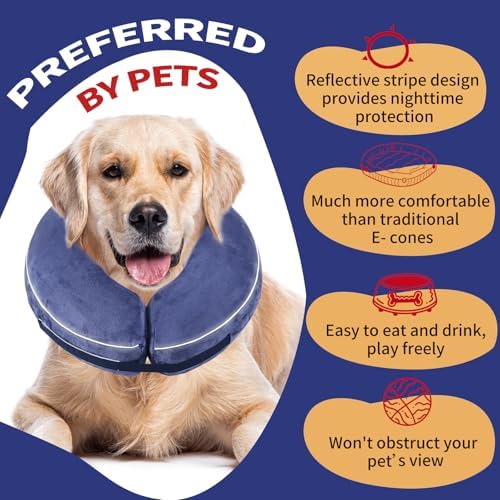 Inflatable Reflective Dog Cone Collar Alternative After Surgery,Doggie Recovery Dount Neck Ecollar,Adjustable Soft Dog Cone Collar for Small Medium Large Dogs (Blue, M) - Image 6