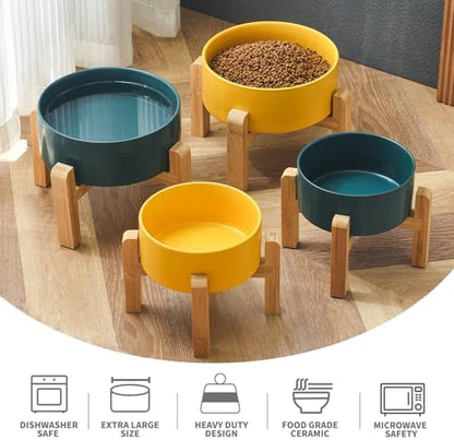 6'' Ceramic Raised Dog Bowl - 30Oz Dog Food & Water Bowl with Elevated Non-Slip Bamboo Stand, Dishwasher & Microwave Safe, Anti Vomiting Heavy Duty Pet Bowl for Small and Medium Dogs, Green - Image 4