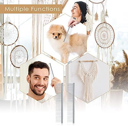 2 Pieces Macrame Comb and Tassel Brush Kit - Stainless Steel Combs for Pet Grooming, Macrame Fringe Cord and Supplies (Silver) - Image 7