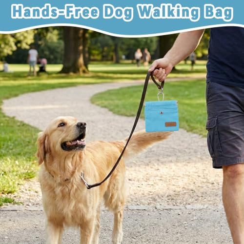 Pocket Sized Pet Training Pouch,Hand Free Dog Walking Bag with Carabiner,Magnetic Buckle & Auto Closing,Cotton Fabric for Puppy Travel or Outdoor Use (Blue) - Image 5
