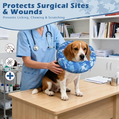 IEUUMLER Inflatable Recovery Dog Cone Collar, Neck Donut Protective ECollar, Adjustable Soft Collar for Dog and Cat After Surgery Prevent from Biting & Licking EU020 Blue Camo XL - Image 3