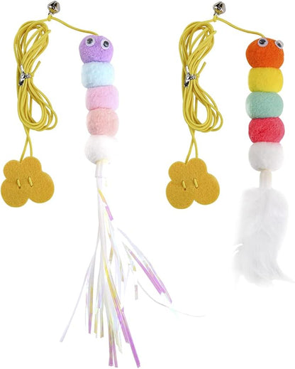 Cat Toys, Interactive Cats Feather Toys 2 Pcs, Cat Teaser Retractable Hanging Indoor Kitten Play Chase Exercise, Mental Physical Stimulation for All Breeds and Species