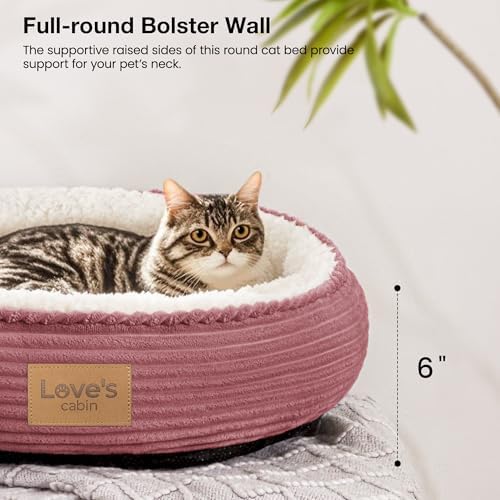 Love's cabin Round Donut Cat and Dog Cushion Bed, 20in Pet Bed for Cats or Small Dogs, Anti-Slip & Water-Resistant Bottom, Super Soft Durable Fabric Pet beds, Washable Luxury Bed Dusty Rose Stripe - Image 5