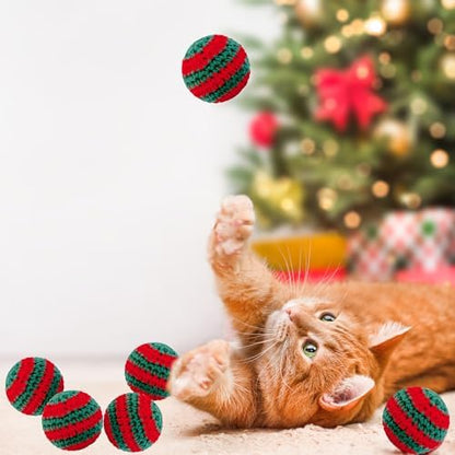 Christmas Cats Ball Toy with Bell Inside, 6Pcs Hand-Made Knitted Woolen Yarn Cat Toys Jingle Bell Balls, Indoor Kitten Interactive Toys for Hunting/Kicking/Chasing Woolen - Image 2