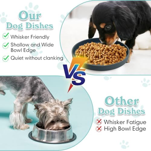 Silicone Dog Bowl Shallow Cat Food Bowls 7in Flat Puppy Plates Cute Whisker Fatigue Pet Feeding Dishes Set of 2 for Dry and Wet Food Indoor (Round Dark Grey) - Image 4
