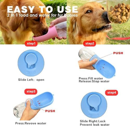 Dog Water Bottle with Food Container, Portable Pet Dog Water Dispenser for Outdoor Walking,Hiking,Travel,Puppy Essentials,Puppy Supplies,Replaceable Waste Bags - Image 4