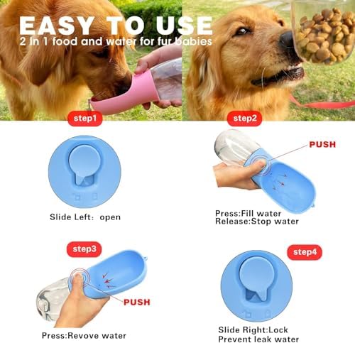 Dog Water Bottle with Food Container, Portable Pet Dog Water Dispenser for Outdoor Walking,Hiking,Travel,Puppy Essentials,Puppy Supplies,Replaceable Waste Bags - Image 4