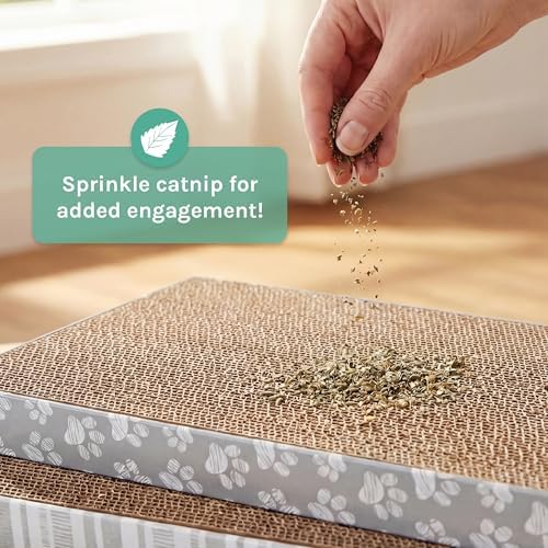 Kitty City Cat Scratcher– 3-Pack Durable Corrugated Cardboard Scratch Pads with Catnip – Double-Sided for Longer Use, Cat Claw Maintenance & Furniture Protection - Size: 10" x 18" - Grey & White - Image 4