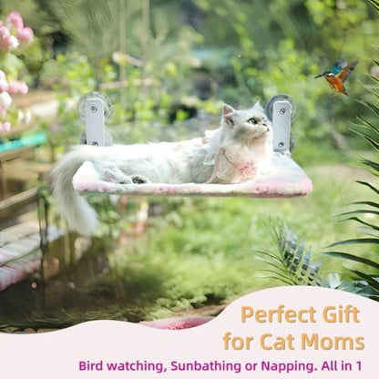 Foldable Cat Window Perch, Cordless Cat Hammock with Strong Suction Cups for Cats Inside, Gradient Color Shiny Fabric, Cute Pet Seat Bed for Kittens with Movable Toy Hooks (Small) - Image 3