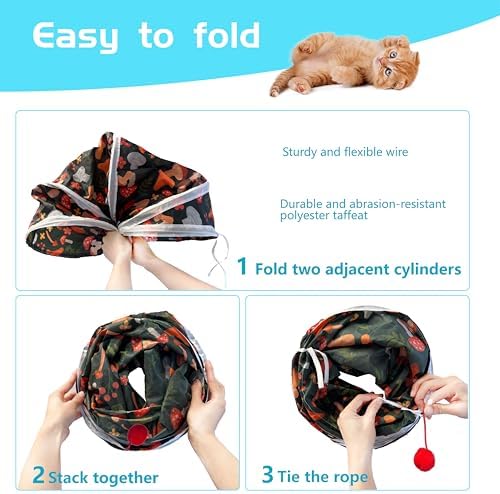 Cat Tunnel, 2-Way Cat Tunnels for Indoor Cats, Collapsible Cat Play Tunnel, Interactive Toy Maze Cat House with 2 Play Ball for Cats, Puppy, Kitty, Kitten, Rabbit - Image 3