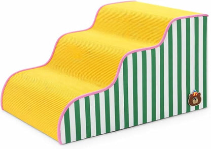 Dog Steps for Small Dogs, Dog Stairs for Bed, Curved Pet Stairs for Puppy and Cat, Doggie Ladder with Washable Cover, Pet Ramp for Sofa, Non-Slip Pet Stairs for Indoor Use(3 Step)