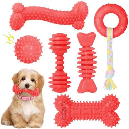 6 Pack Red Dog Chew Toys, Small Dog Teething Toys, Dental Health & Interactive Play by CGBD