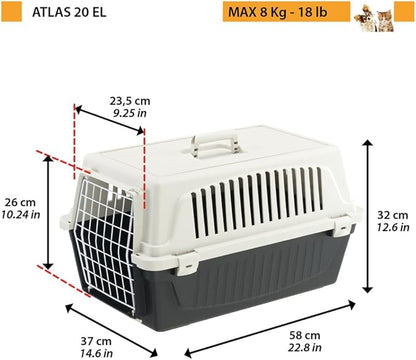 Ferplast Cat Carrier Small Dog Carrier, Secure, Practical, Easy to Clean, Durable Pet Dog/Cat Travel Box Cage up to 8 Kg. 58 x 37 x h 32 cm. Black