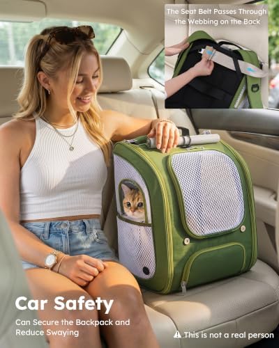 Pecute Cat Backpack Carrier, Spacious & Breathable Pet Backpack, Green - Image 6
