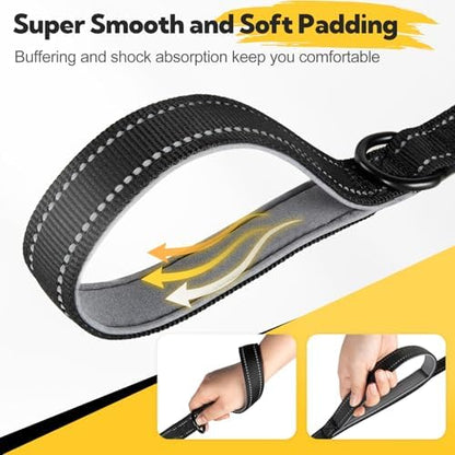 Double Handle Dog Leash 6FTX1IN, Heavy Duty Leash with Reflective, Black - Image 3