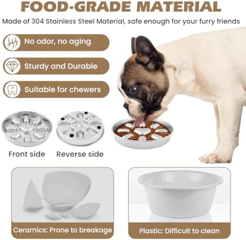 Slow Feeder Dog Bowls with Measuring Spoon, Stainless Steel Slow Feed Pet Bowl with Non-Slip Mat, Metal Feeder Dog Bowl for Small, Medium, Large Dogs to Slows Down Eating - Image 3