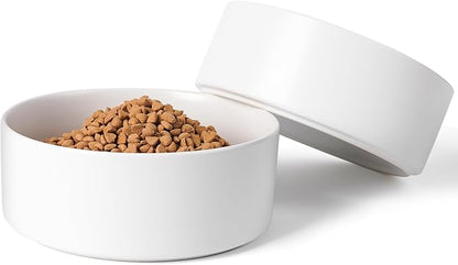 Ceramic Dog Bowls Replacement Set of 2, Compatible with Medium Elevated Stand, 60 oz Heavyweight Food-Grade Feeding Bowls for Small & Medium Dogs, Microwave & Dishwasher Safe (White, 7.6 Cups)