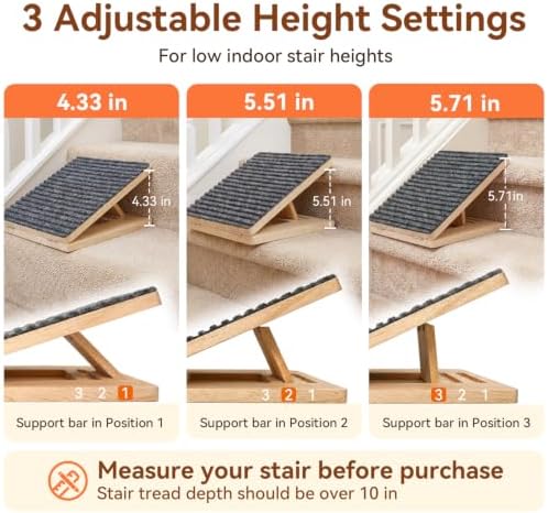 Dog Ramp for Stairs, Adjustable Non-Slip Wooden Ramp for Small Dogs, 2-Pack - Image 5
