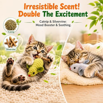 Cat Mouse Toy, 3-Piece Set of Catnip Mice, Interactive Cat Toy for Kittens - Image 2