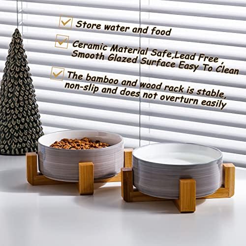 Petygooing Ceramic Cat Dog Bowl Set with Stand,Small Dog Bowls,Pet Food and Water Dish, Anti Slip Set of 2 Cat Bowls-Cute Modern Pet Food Dish Small Size (13.5OZ/5.1 in) Grey White - Image 5