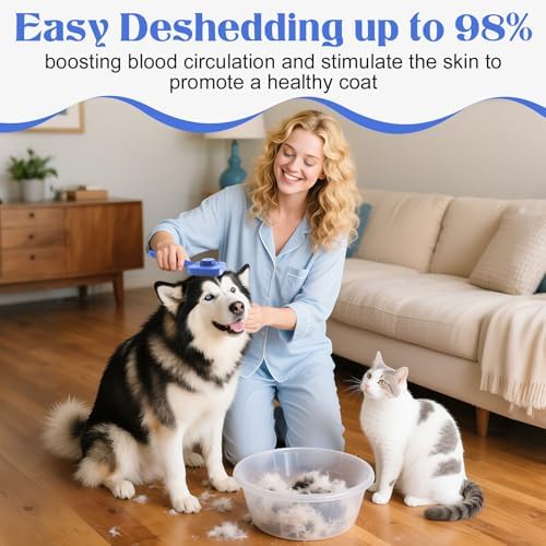Self Cleaning Dog Brush for Shedding - Bristle Brush and Long/Short Needles Design, Skin Friendly, Slicker Deshedding Dog Brush, Hair Removal for Long & Short Haired Pets (Blue) - Image 5