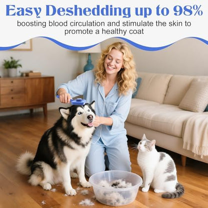 Self Cleaning Dog Brush for Shedding - Bristle Brush and Long/Short Needles Design, Skin Friendly, Slicker Deshedding Dog Brush, Hair Removal for Long & Short Haired Pets (Blue) - Image 5