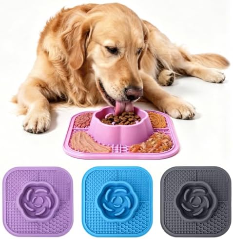 Slow Feeder Dog Bowls and Lick Mat for Dogs, Non-Slip Dog Bowl for Wet and Dry Food with Suction Cups for Slow Feeding & Anxiety Relief for Small to Large Dogs and Cats Pink by Vibejo