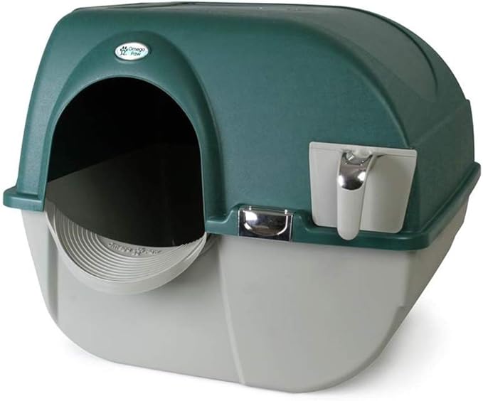 Omega Paw Premium Roll 'N Clean Self Cleaning Litter Box with Integrated Litter Step and Unique Sifting Grill, Regular Size, Forest Green