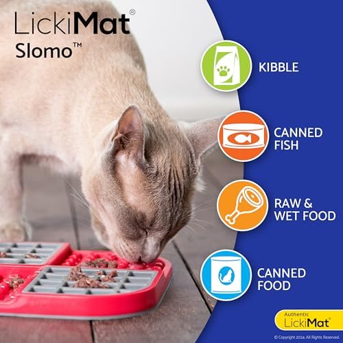 LickiMat Slomo, Cat Slow Feeder Lick Mat, Boredom Anxiety Reducer; Perfect for Food, Treats, Yogurt, or Peanut Butter. Fun Alternative to a Slow Feed Cat Bowl or Dish, Orange - Image 4