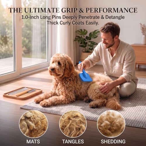 Slicker Brush for Dog, Doodles, Poodles & Long Haired Cats,Blue - Image 5