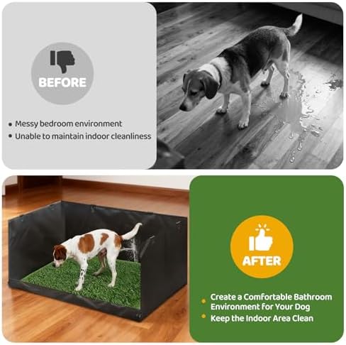 High Walls Dog Pee Pad Holder with Artificial Grass Foldable Indoor Dog Potty Tray 15.7 * 23.6 * 35.4 Inch Dogs Litter Box with Waterproof Liner for Puppies Small and Medium Dogs - Image 6