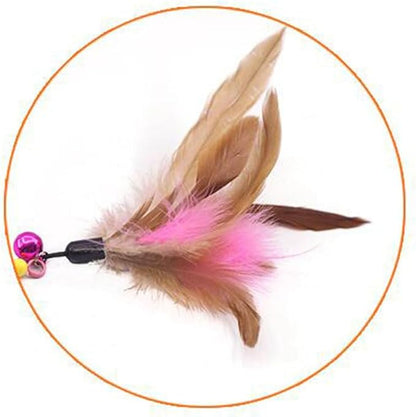 TEHAUX Cat Teaser Wand 27.55 Inch Interactive Fishing Pole with Feather Fish Design and Bells for Kitten Exercise and Play