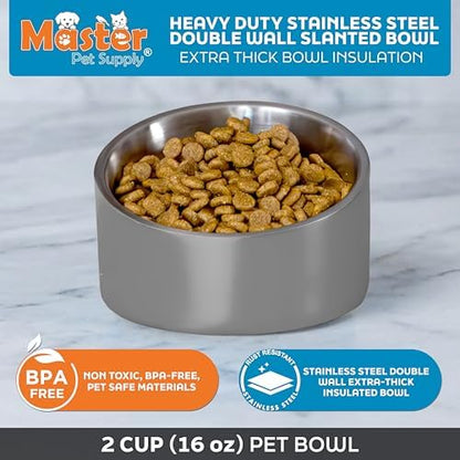 Master Pet Supply Stainless Steel Slanted Dog Cat Food Bowl 16 oz Graphite - Image 3