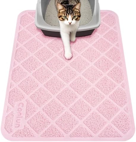 Conlun Cat Litter Mat Litter Trapping Mat, 24" x 17" Premium Durable PVC Grid Mesh with Scatter Control, Non-slip, Less Waste Cat Litter Box Mat, Pink by Conlun