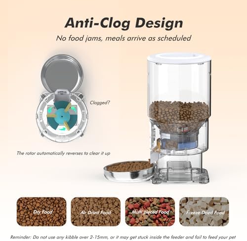 Automatic Cat Feeder - 5L Anti-Clog Cat Food Dispenser Keeps 2-15mm Dry Food Fresh, 10s Voice, 1-6 Meals/Day, Programmable Portions, 180-Day Battery Life, Easy to Clean Auto Pet Feeder for Small Dog - Image 3