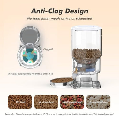 Automatic Cat Feeder - 5L Anti-Clog Cat Food Dispenser Keeps 2-15mm Dry Food Fresh, 10s Voice, 1-6 Meals/Day, Programmable Portions, 180-Day Battery Life, Easy to Clean Auto Pet Feeder for Small Dog - Image 3