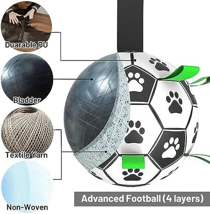 Dog Toys Soccer Ball with Straps, 6'' World Cup Interactive Dogs Toys for Tug of War, Yard Game, Water Toy, Herding Ball for Dogs Small & Medium, Puppy Birthday Gifts Outdoor Jolly Ball Boredom Buster - Image 4