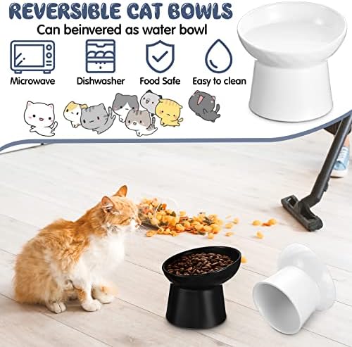 Tanlade 4 Pcs Ceramic Raised Cat Bowls, Elevated Tilted Cat Bowl for Food Water, Stress Free, Backflow Prevention, Dishwasher Microwave Safe, Feeder Dish for Indoor Kitten, Small Dogs(White and Black) - Image 4