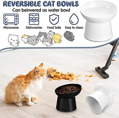 Tanlade 4 Pcs Ceramic Raised Cat Bowls, Elevated Tilted Cat Bowl for Food Water, Stress Free, Backflow Prevention, Dishwasher Microwave Safe, Feeder Dish for Indoor Kitten, Small Dogs(White and Black) - Image 4