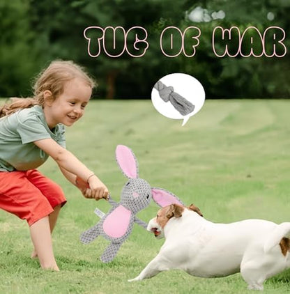Plush Bunny Dog Toy, Squeaky Tug Toy with Rope Arms for Small Medium Dogs - Image 5