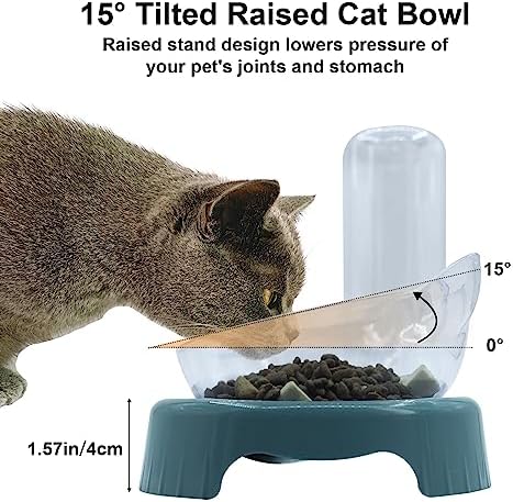 Triple Dog Cat Bowls, 15 Tilt 3-in-1 Water Feeder Bowls with Automatic Water Bottle Bowl, Removable Cat Wet and Dry Food Bowl Set for Small Cat and Puppy (Navy Blue) - Image 4